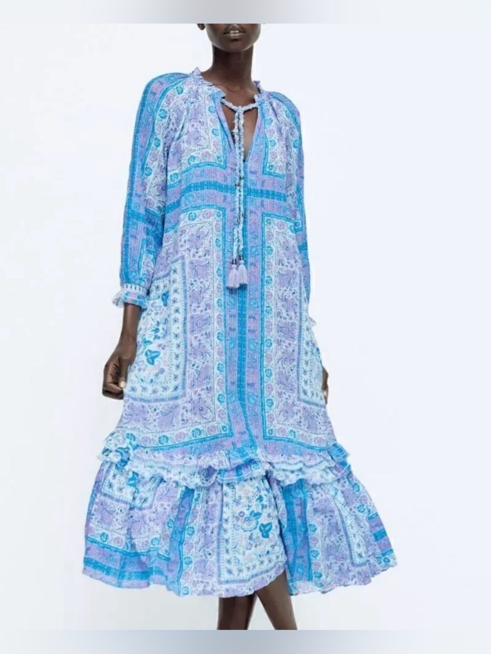 Zara Maxi Dress Size Med Boho Prairie Cottagecore Floral Hippie Semi Sheer